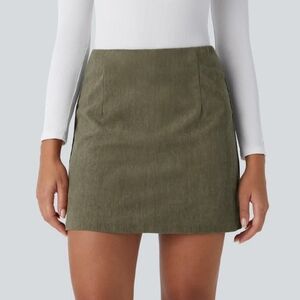 Halara High Waisted Invisible Zipper Corduroy Casual skirt/skort olive small nwt